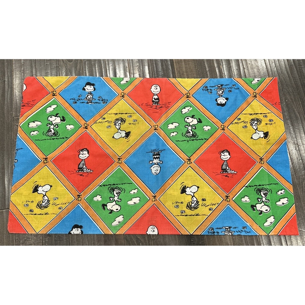 Charlie Brown Vintage Standard Size Pillow Case Red, Green, Yellow Blocks Snoopy